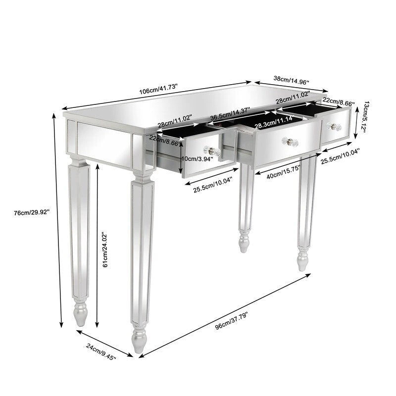 Table coiffeuse console 3 tiroirs avec miroir