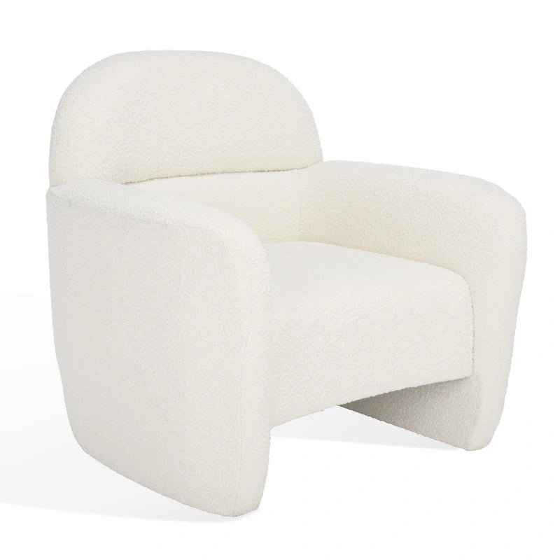 Fauteuil en bouclette avec accoudoirs incurvés et assise rembourrée – 84 cm L