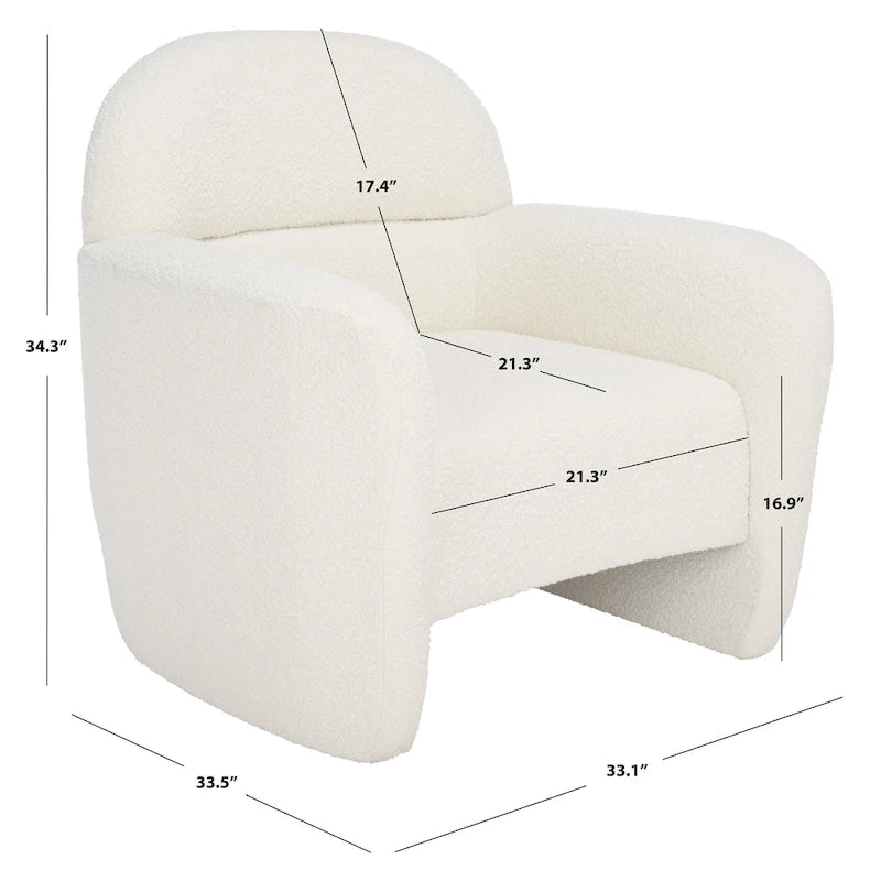 Fauteuil en bouclette avec accoudoirs incurvés et assise rembourrée – 84 cm L