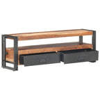 Meuble TV 2 tiroirs en acacia massif et hévéa – 120 cm