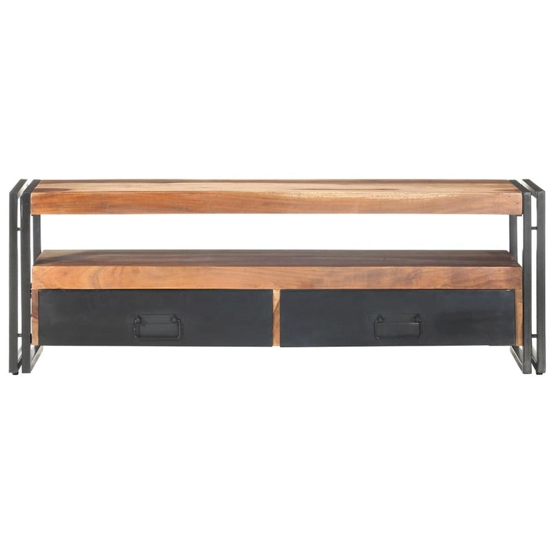 Meuble TV 2 tiroirs en acacia massif et hévéa – 120 cm