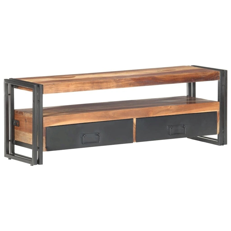 Meuble TV 2 tiroirs en acacia massif et hévéa – 120 cm