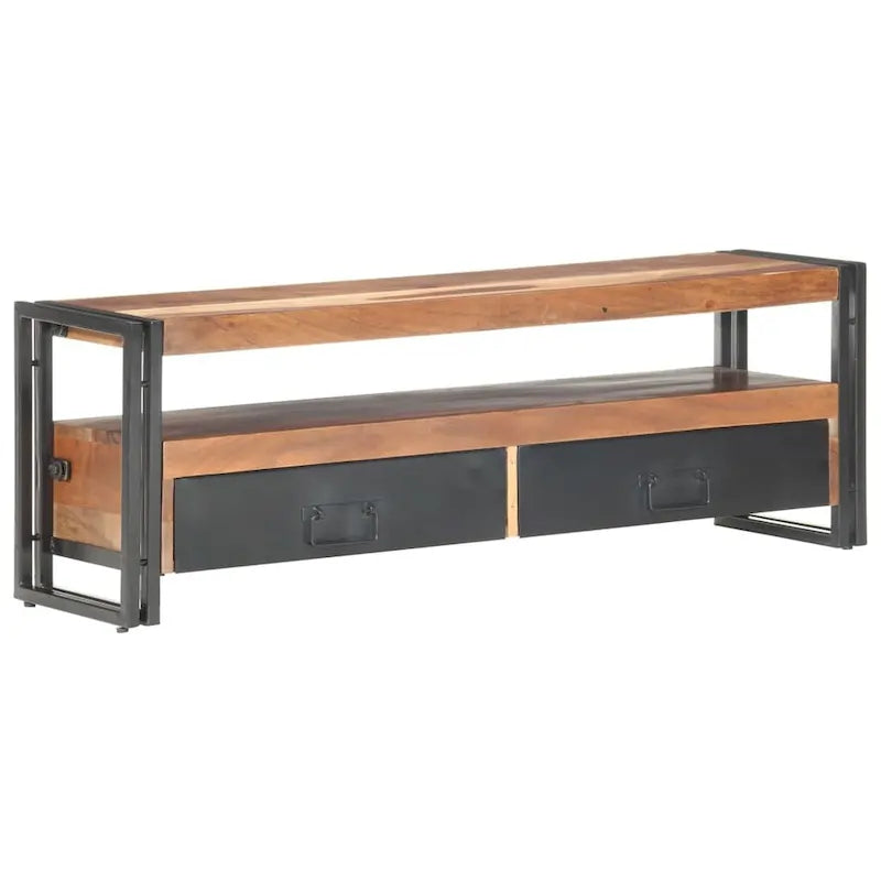 Meuble TV 2 tiroirs en acacia massif et hévéa – 120 cm