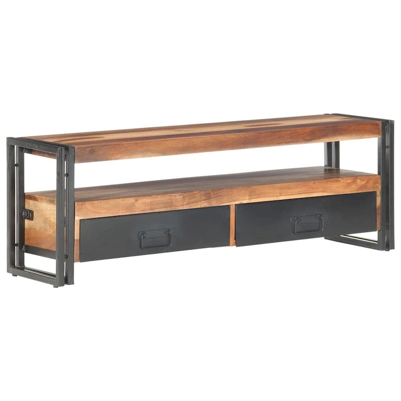 Meuble TV 2 tiroirs en acacia massif et hévéa – 120 cm