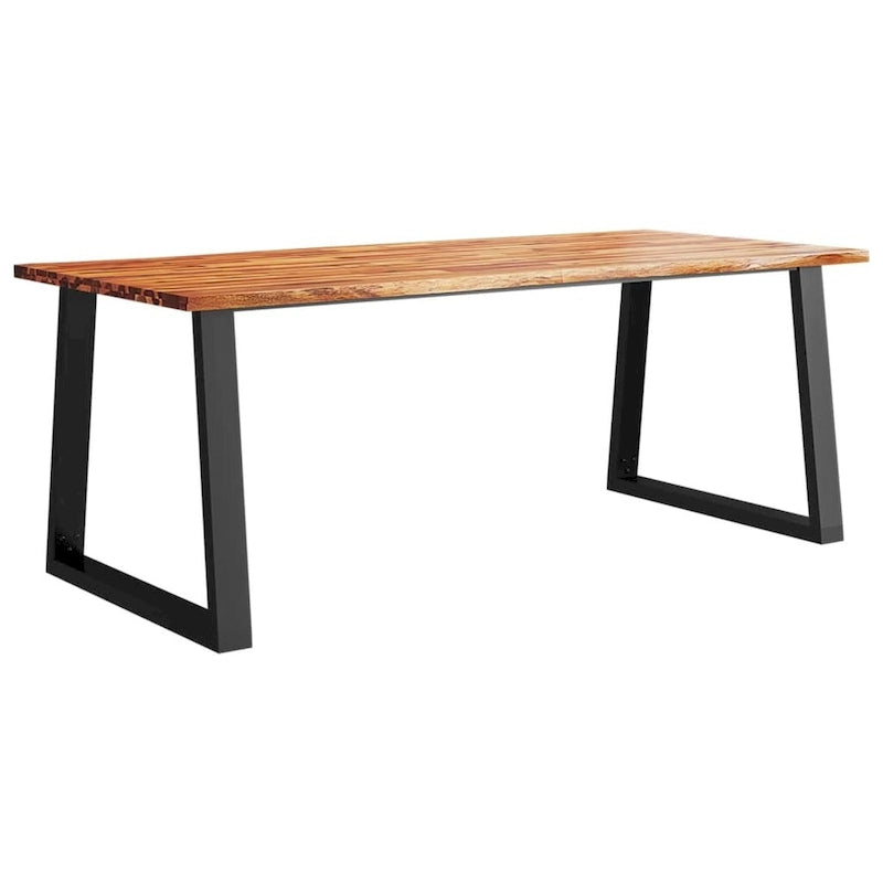 Table à manger en acacia massif à bords bruts avec pieds en acier en U – 78,7 po L