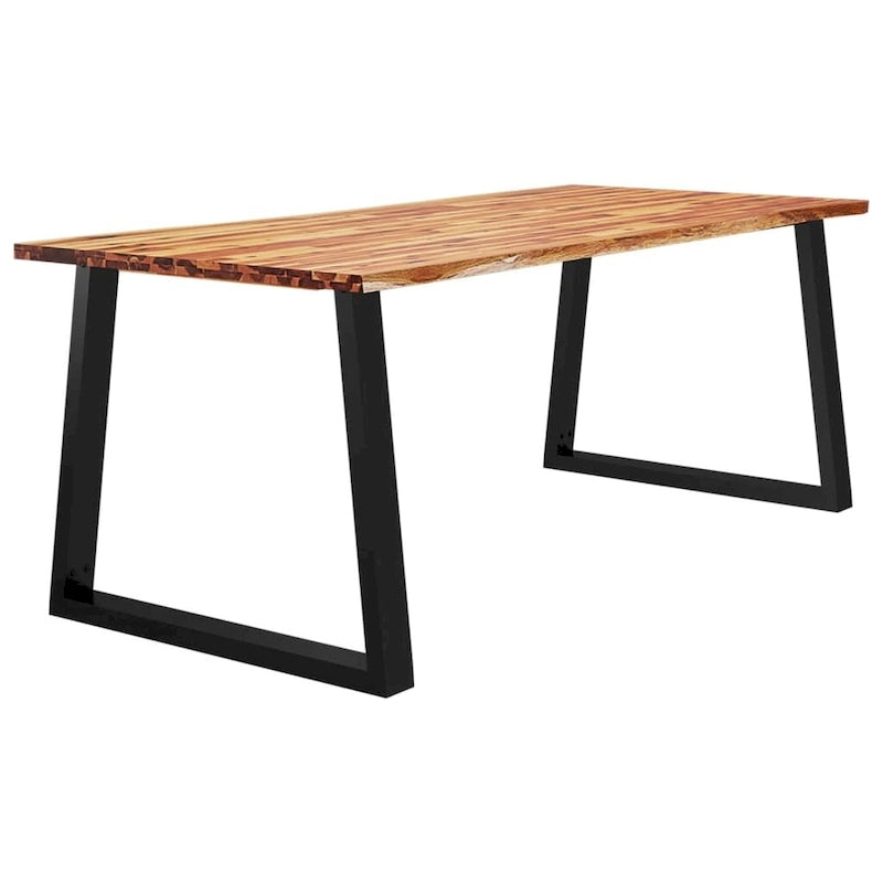 Table à manger en acacia massif à bords bruts avec pieds en acier en U – 78,7 po L