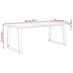 Table à manger en acacia massif à bords bruts avec pieds en acier en U – 78,7 po L