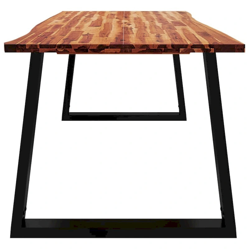 Table à manger en acacia massif à bords bruts avec pieds en acier en U – 78,7 po L