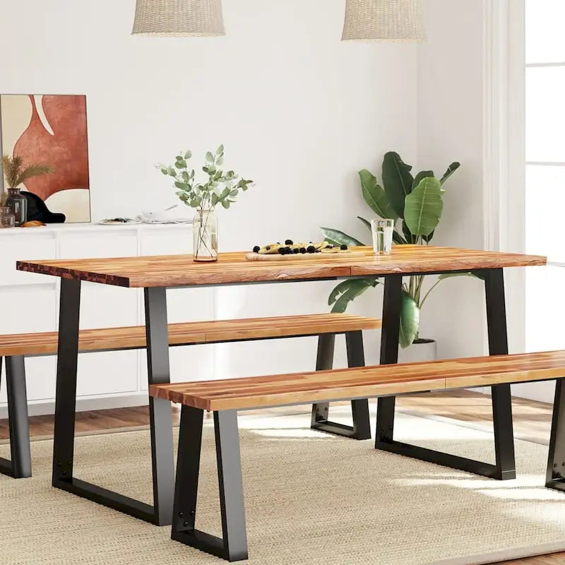 Table à manger en acacia massif à bords bruts avec pieds en acier en U – 78,7 po L