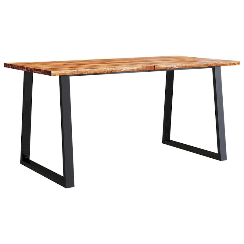Table à manger en acacia massif à bords bruts avec pieds en acier en U – 78,7 po L