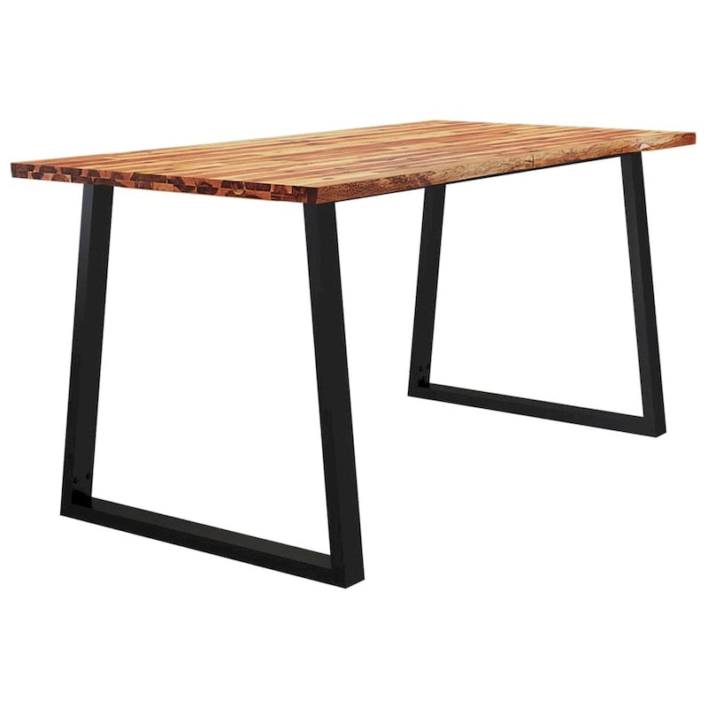 Table à manger en acacia massif à bords bruts avec pieds en acier en U – 78,7 po L