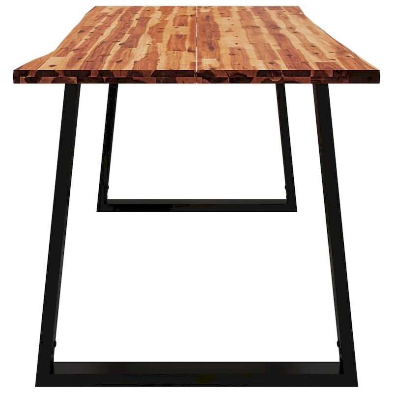 Table à manger en acacia massif à bords bruts avec pieds en acier en U – 78,7 po L