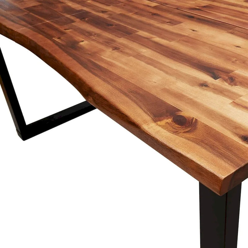 Table à manger en acacia massif à bords bruts avec pieds en acier en U – 78,7 po L