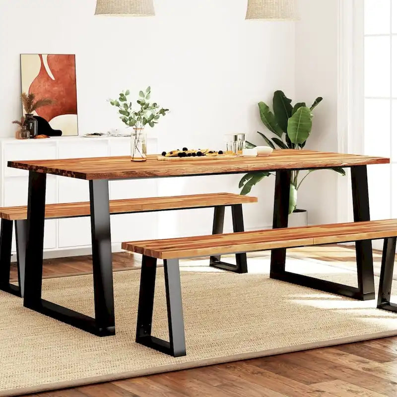Table à manger en acacia massif à bords bruts avec pieds en acier en U – 78,7 po L