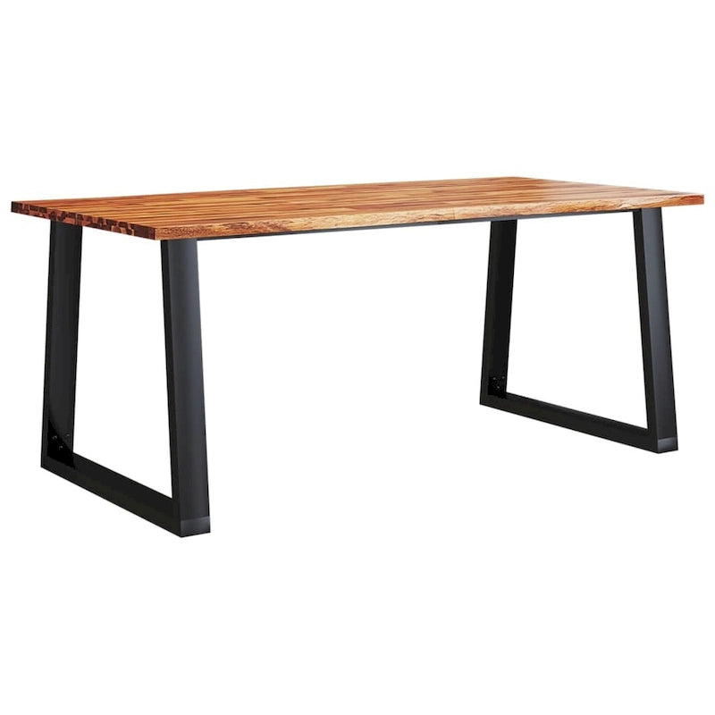 Table à manger en acacia massif à bords bruts avec pieds en acier en U – 78,7 po L