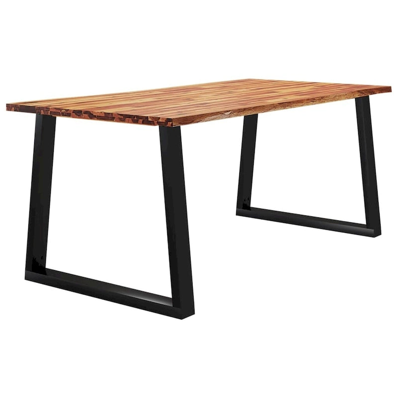 Table à manger en acacia massif à bords bruts avec pieds en acier en U – 78,7 po L