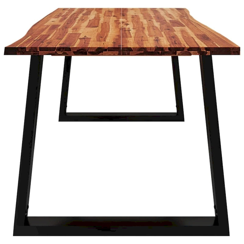 Table à manger en acacia massif à bords bruts avec pieds en acier en U – 78,7 po L