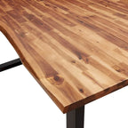 Table à manger en acacia massif à bords bruts avec pieds en acier en U – 78,7 po L