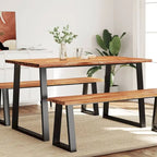 Table à manger en acacia massif à bords bruts avec pieds en acier en U – 78,7 po L