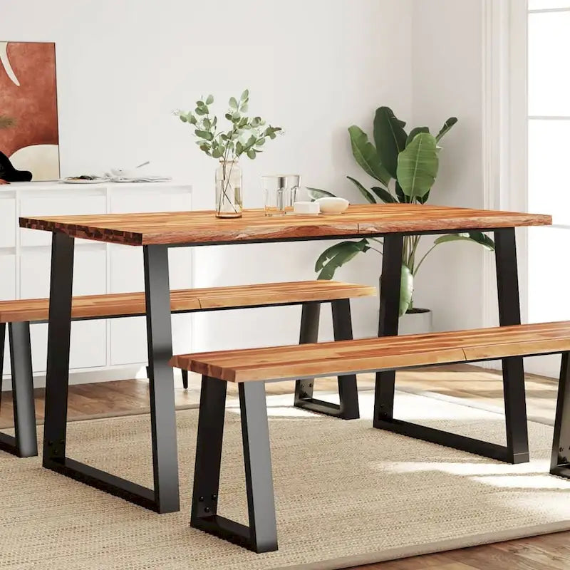 Table à manger en acacia massif à bords bruts avec pieds en acier en U – 78,7 po L