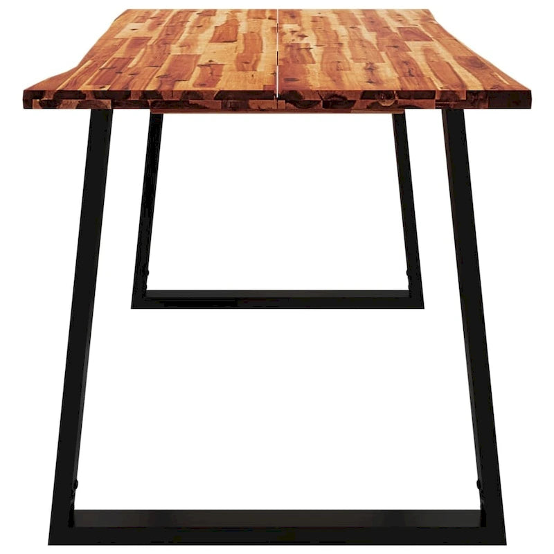 Table à manger en acacia massif à bords bruts avec pieds en acier en U – 78,7 po L