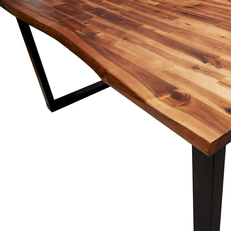 Table à manger en acacia massif à bords bruts avec pieds en acier en U – 78,7 po L