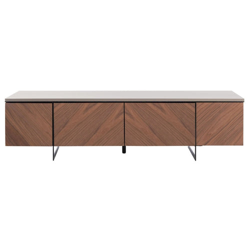 Meuble TV chevrons 60 po avec fini noyer et 4 portes de rangement