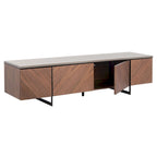 Meuble TV chevrons 60 po avec fini noyer et 4 portes de rangement