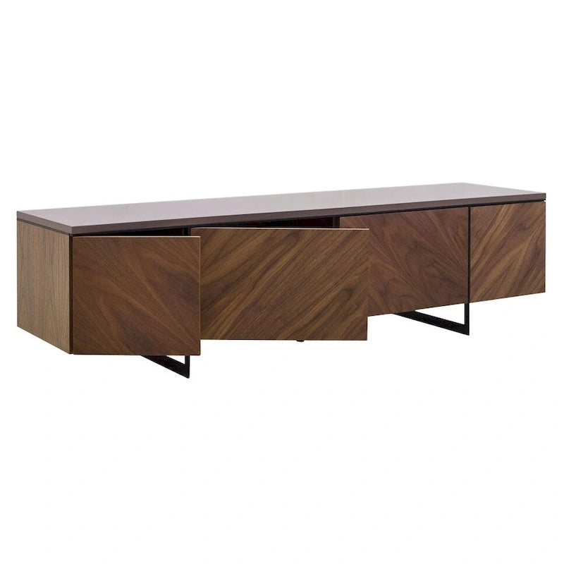 Meuble TV chevrons 60 po avec fini noyer et 4 portes de rangement