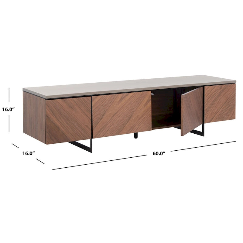 Meuble TV chevrons 60 po avec fini noyer et 4 portes de rangement