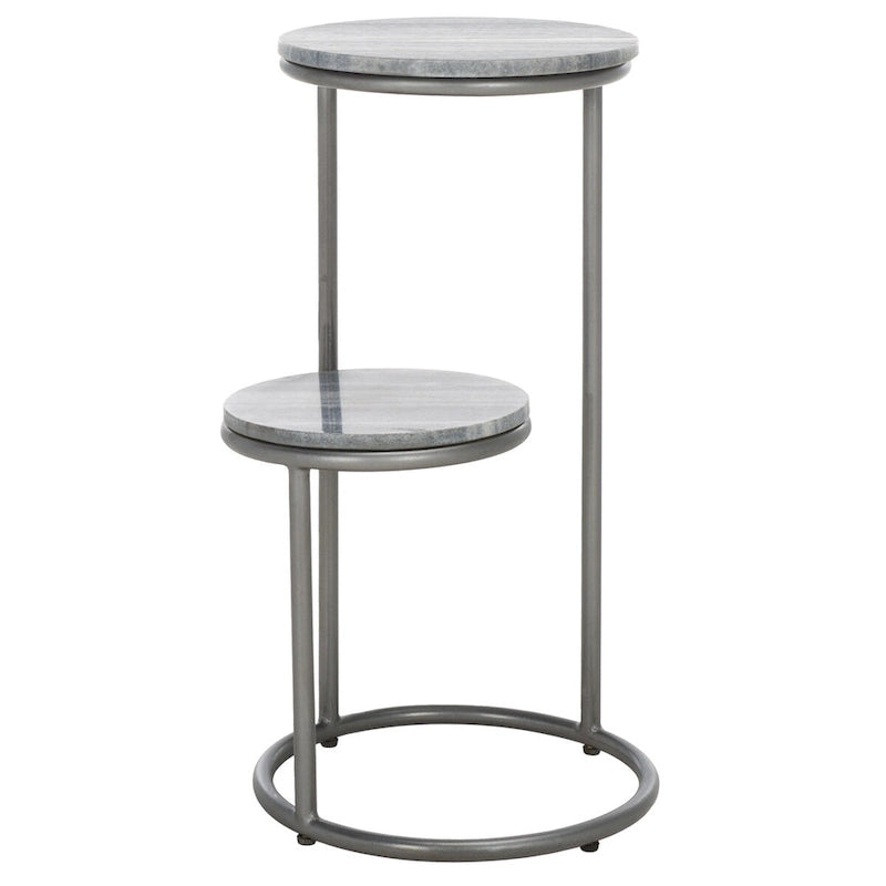 Table basse ronde à 2 niveaux en marbre gris avec base en bronze à canon