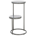 Table basse ronde à 2 niveaux en marbre gris avec base en bronze à canon