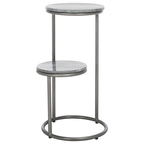 Table basse ronde à 2 niveaux en marbre gris avec base en bronze à canon