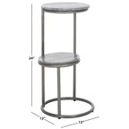 Table basse ronde à 2 niveaux en marbre gris avec base en bronze à canon