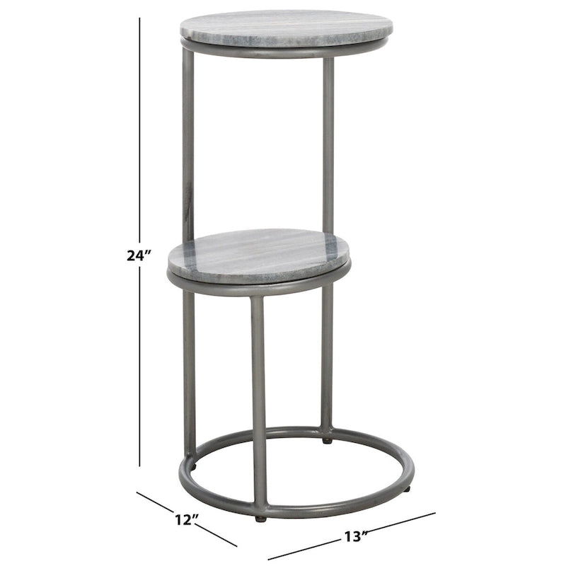 Table basse ronde à 2 niveaux en marbre gris avec base en bronze à canon