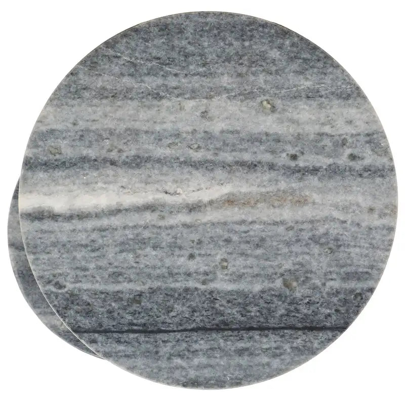 Table basse ronde à 2 niveaux en marbre gris avec base en bronze à canon