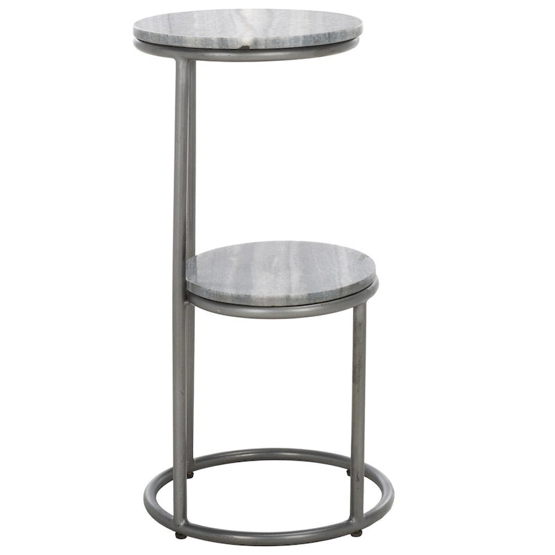 Table basse ronde à 2 niveaux en marbre gris avec base en bronze à canon