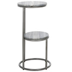 Table basse ronde à 2 niveaux en marbre gris avec base en bronze à canon