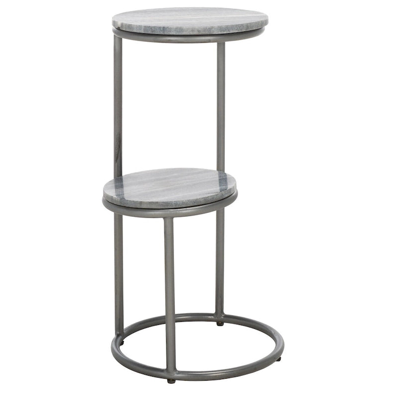 Table basse ronde à 2 niveaux en marbre gris avec base en bronze à canon