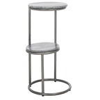 Table basse ronde à 2 niveaux en marbre gris avec base en bronze à canon