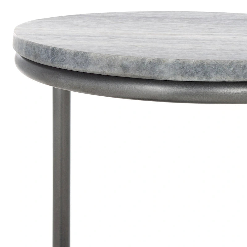 Table basse ronde à 2 niveaux en marbre gris avec base en bronze à canon