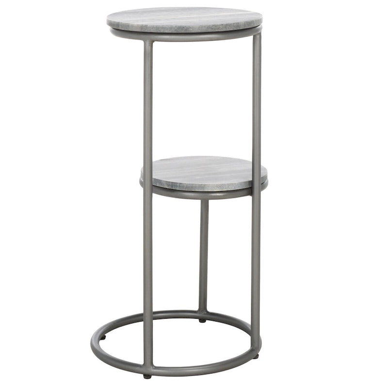 Table basse ronde à 2 niveaux en marbre gris avec base en bronze à canon