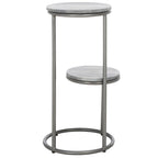 Table basse ronde à 2 niveaux en marbre gris avec base en bronze à canon