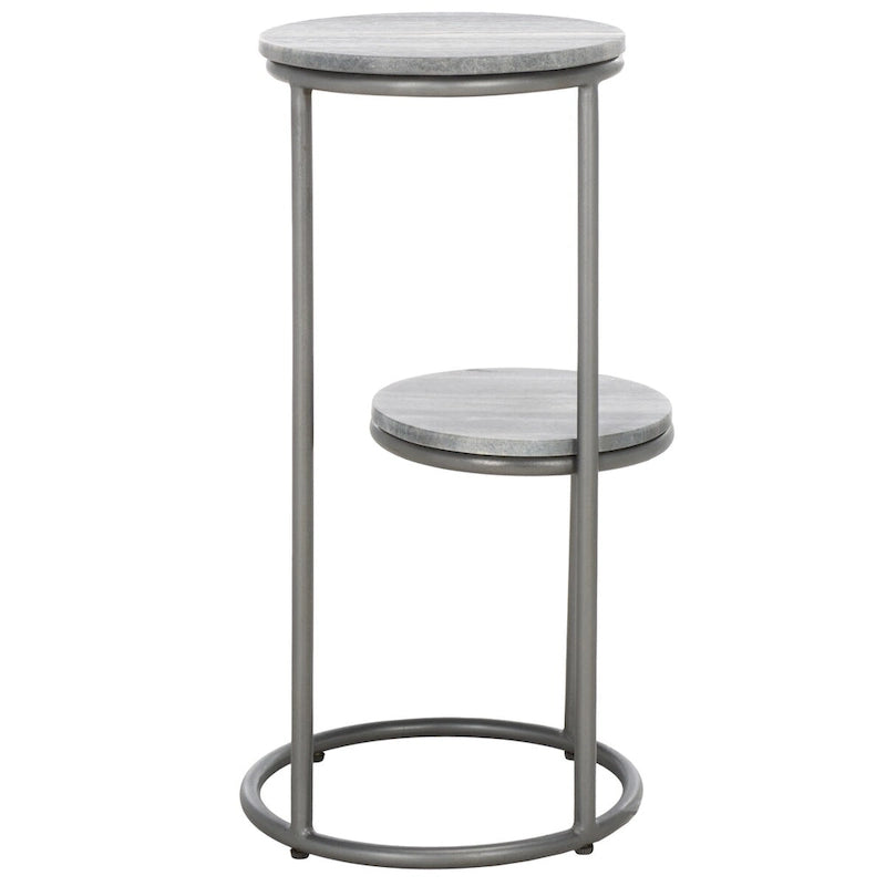 Table basse ronde à 2 niveaux en marbre gris avec base en bronze à canon