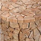 Tabouret rond en bois de teck recyclé avec texture organique en 3D – 30,5 cm (L) × 40,6 cm (H), finition chêne moyen