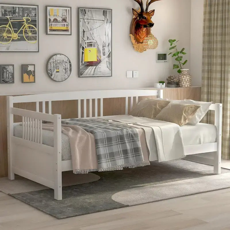 Lit de repos jumeau en bois massif avec rangement et 10 lattes – Canapé et lit combinés