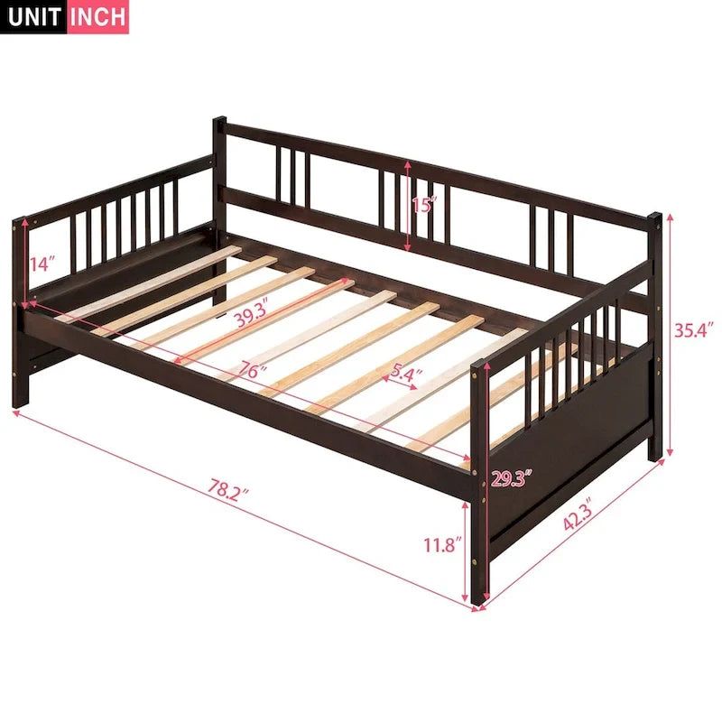 Lit de repos jumeau en bois massif avec rangement et 10 lattes – Canapé et lit combinés