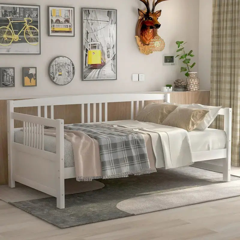 Lit de repos jumeau en bois massif avec rangement et 10 lattes – Canapé et lit combinés