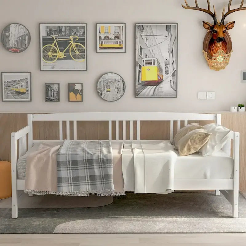 Lit de repos jumeau en bois massif avec rangement et 10 lattes – Canapé et lit combinés