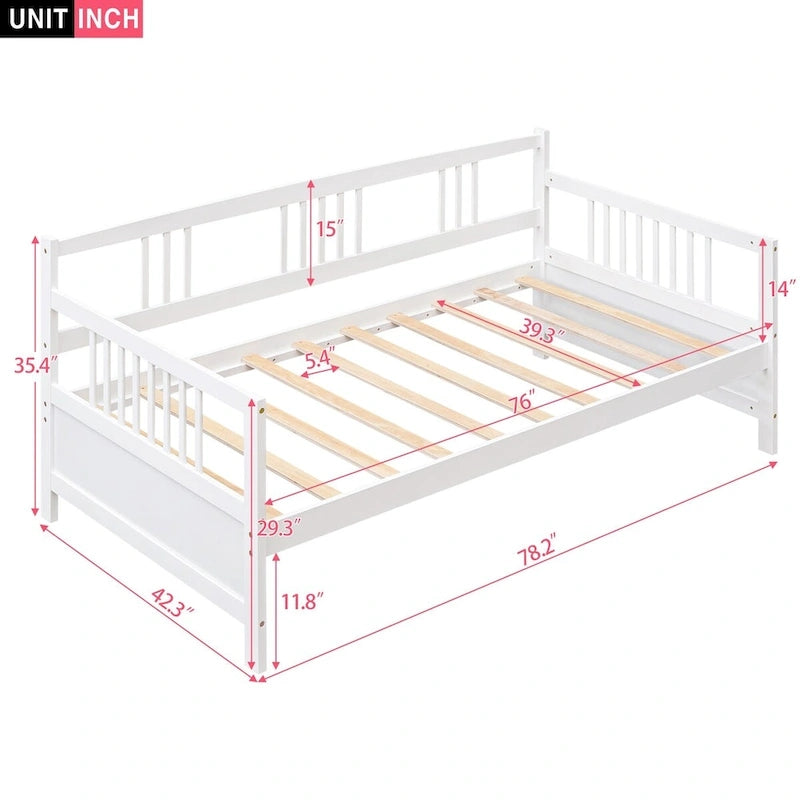 Lit de repos jumeau en bois massif avec rangement et 10 lattes – Canapé et lit combinés